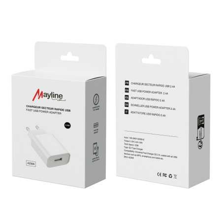Adaptateur Secteur USB 2.4A 12W - Chargeur Rapide (Mayline)