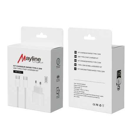 Kit Chargeur Rapide Câble Type-C vers Type-C 20W (Mayline)