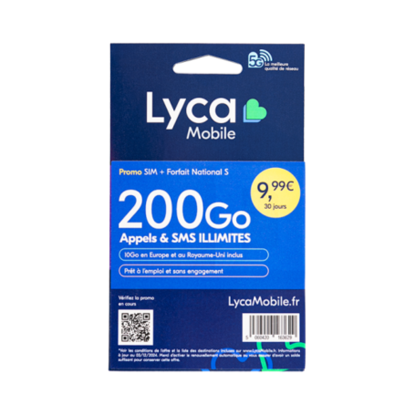 Carte SIM Prépayée Lyca mobile illimité +200 GO d’Internet Sans Abonnement