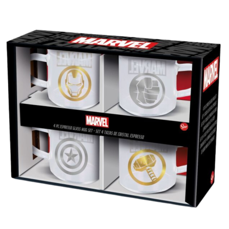 Set of 4 Stor Glass Espresso Mugs Marvel Avengers Logo - 100 ml